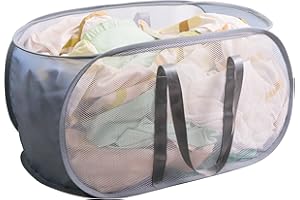 BENJUN Collapsible mesh pop-up laundry basket，Reinforced and elongated shoulder strap Hampers for Laundry, Clothing Storage & Room Organization, Perfect for Dorms & Laundry Rooms… (Gray)…