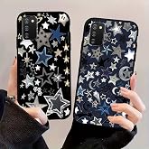 2 Pack Cool Star Phone Case for Samsung Galaxy A03s 4G 6.5",Cute Silver Stars Aesthetic Y2K Cases Trendy Design Cover for Women Men Girls,Black Silicone Shockproof Protective Funda for Samsung A03s