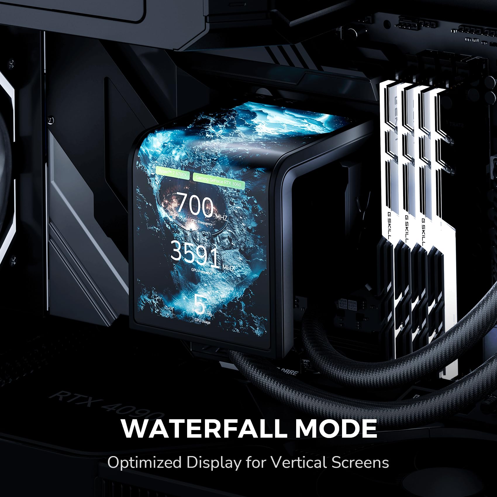 TRYX Panorama SE 360 ARGB 360mm AIO Rotatable 6.5'' AMOLED Curved Screen 3D Anamorphic Effect Customizable AIO Cooler 360mm Asetek Adela 280w TDP ARGB Fan Intel LGA 1851/1700/1200/115X AMD AM5/AM4