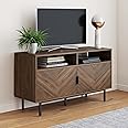 Nathan James Izsak Wood Media Console, TV Stand, Entertainment Cabinet with Herringbone Doors and Cubby Storage in a Rustic Dark Finish for Living, Dining Room or Entryway, Walnut Brown/Black