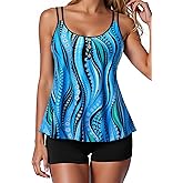 Women Tankini Swimsuit with Shorts - Flowy Two Piece Swimsuits Tummy Control Bathing Suits 2025 Swimwear