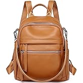 Wesccimo Genuine Leather Backpack Purse For Women Orange Brown Real Soft Leather Convertible Ladies Daypack Shoulder Bag