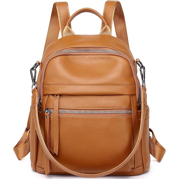 1271 Leather Backpack Purse Orange Quilted Real Soft Leather Convertible Amazon.com: Wesccimo Genuine Leather Backpack Purse For  main image 4