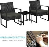 Yaheetech 3-Piece Rattan Garden Furniture Set with Cushions, Black/Gray view 5