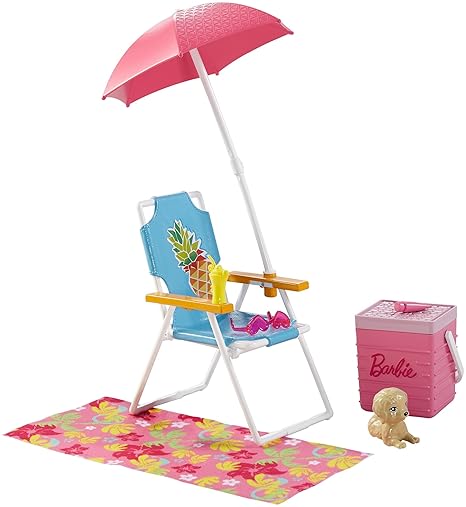 Barbie Mattel DVX49 - Möbel Außenbereich: Strandausflug Set, Ankleidepuppen-Zubehör