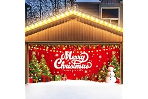 YUSPENYE Christmas Garage Door Cover Decorations, 7x16 ft Holiday Garage Door Banner, Indoor and Outdoor Santa Winter Snowman Banner Garage Door Decoration