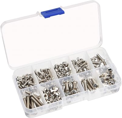 TUPARKA 200pc M3 M4 M5 Machine Screw Nut Assortment Kit Nickel Plated Steel