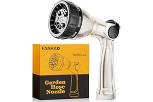 FANHAO Professional Garden Hose Nozzle Heavy Duty, 100% Metal Thumb Control Water Hose Sprayer with 8 Spray Patterns, High Pr