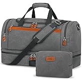 Duffle Bag for Travel, Expandable 50L Canvas Weekender Bag, Overnight Bag Travel Duffel Bag for Men Carry On Luggage with Removable Shoulder Strap, Durable & Water-Resistant