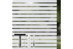 Qualsen Window Films for Privacy Frosted Stripe Window Film Blinds for Privacy Static Cling Glass Frosting Films for Meeting 