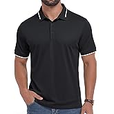 Cotrasen Mens Polo Shirts Jacquard Golf Shirt Short Sleeve Casual Athletic Contrast Collar T-Shirts