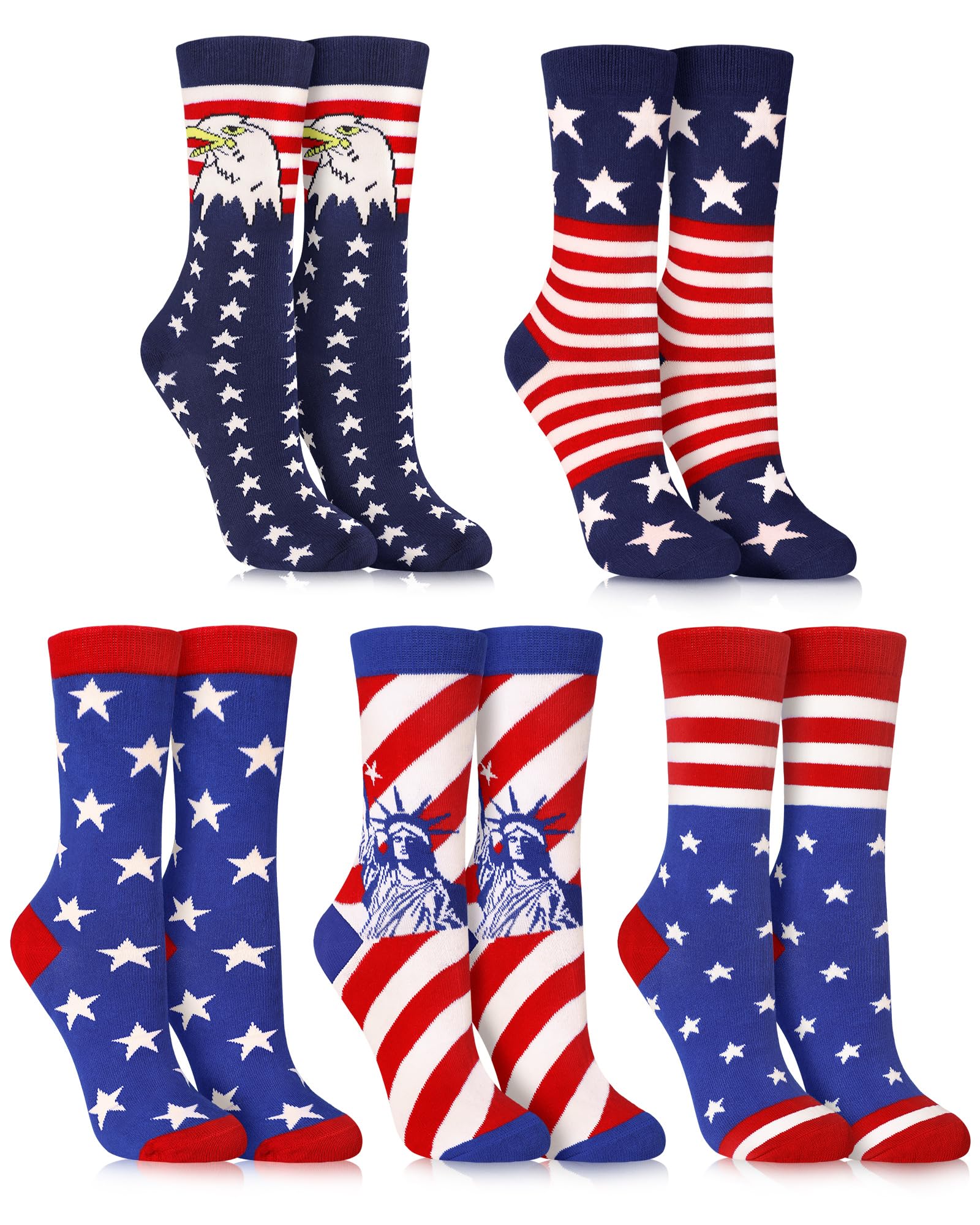 Photo 1 of **PARTIAL SET ONLY 3** Ludaro 5 Pairs 4th of July Socks for Women Men, American Flag USA Patriotic Red White and Blue Accessories Crazy Funny Novelty Cotton Crew Socks Size 5-10