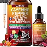 Cayenne Pepper Drops Vascu Flow Drops with Beet Root Black Pepper Turmeric, Hawthorn,Berberine,Beetroot Flavor, 2 Fl Oz 60 ml
