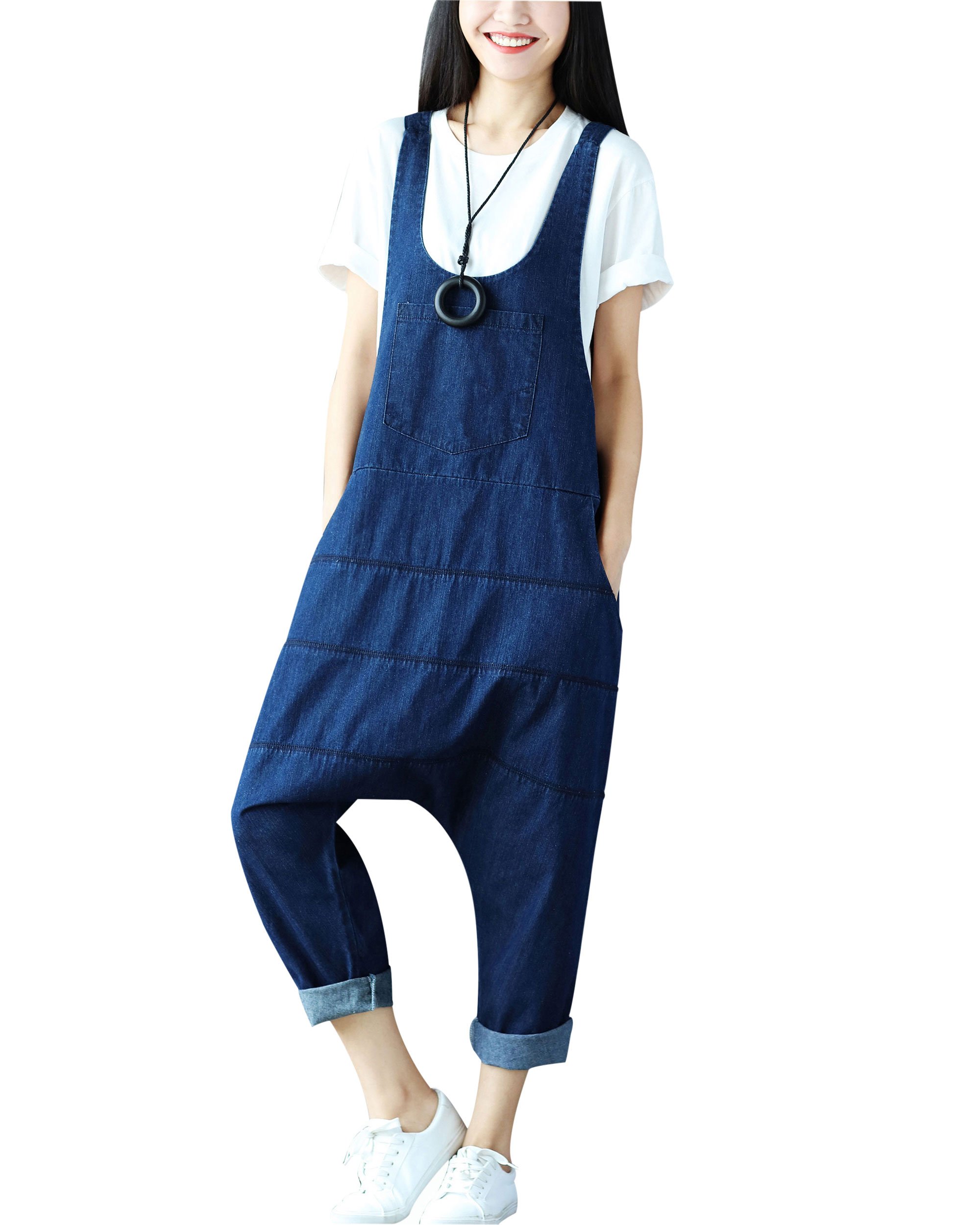 denim wide leg overalls