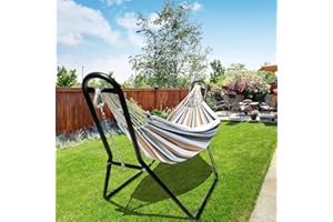 Zupapa Hammock with Stand 2 Person, Upgraded Steel Hammock Frame and Polycotton Hammock, 550LBS Capacity for Indoor Outdoor Use