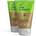Raw Elements Mineral Sunscreen Moisturizer - Non-Nano Zinc Oxide, 95% Organic, Reef Safe, SPF 30+, Unscented, 3oz Tube (2-Pack)