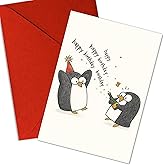 Podagree Penguin Birthday Card β Funny Birthday Penguins with Party Hats and Bottle β Happy Birthday Celebration β Perfect for Kids, Friends, Family β Blank Inside, Envelope Included β 8x5.3 Inch