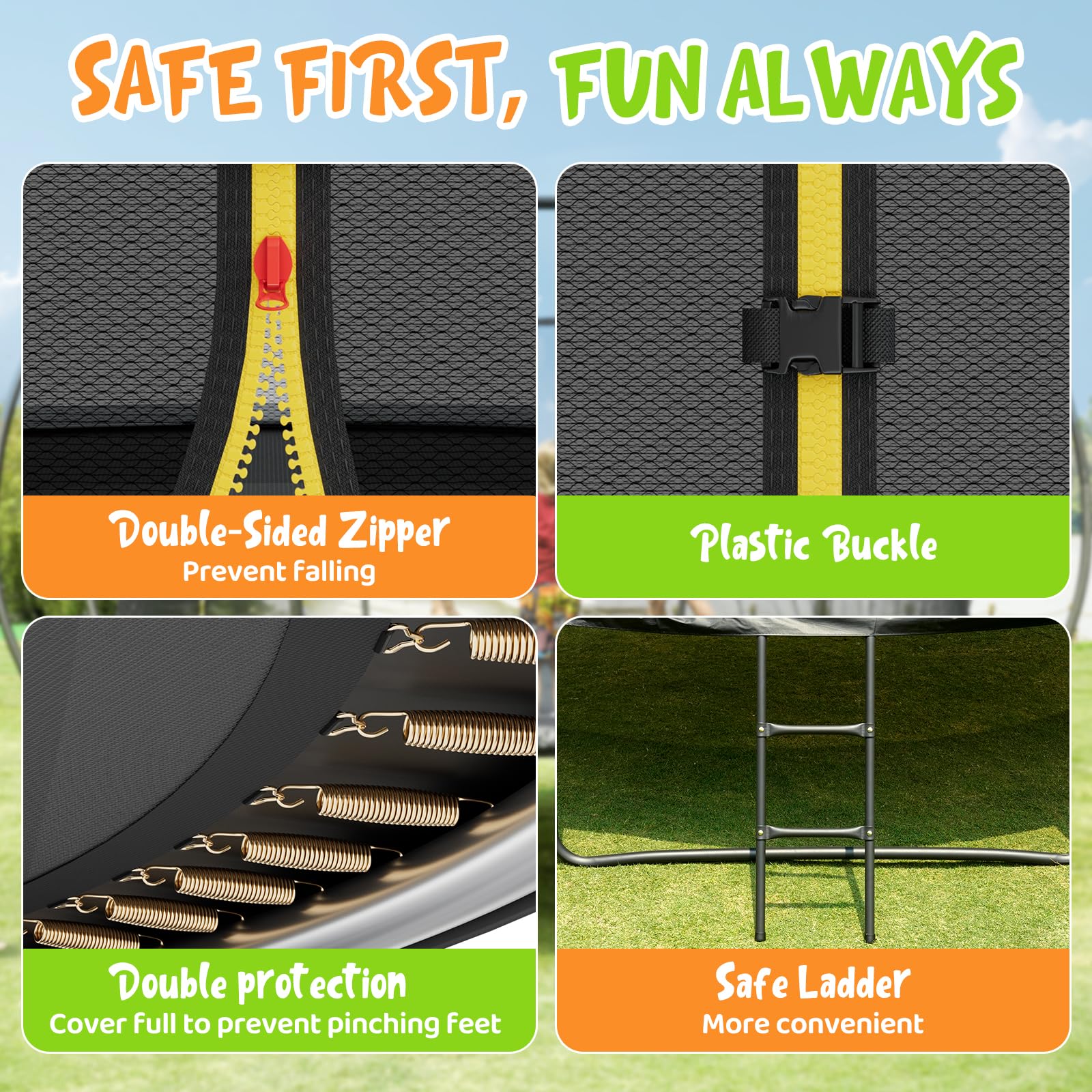 Gigu 10FT 12FT 14FT Recreational Trampolines with Enclosure Net and Ladder and Anti-Rust Coating, ASTM Approved Trampoline Outdoor for Kids and Adults Outdoor Yard Trampolines