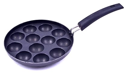 Tosaa Non-Stick 12 Cavity Appam Patra with Handle, 21cm, Grey