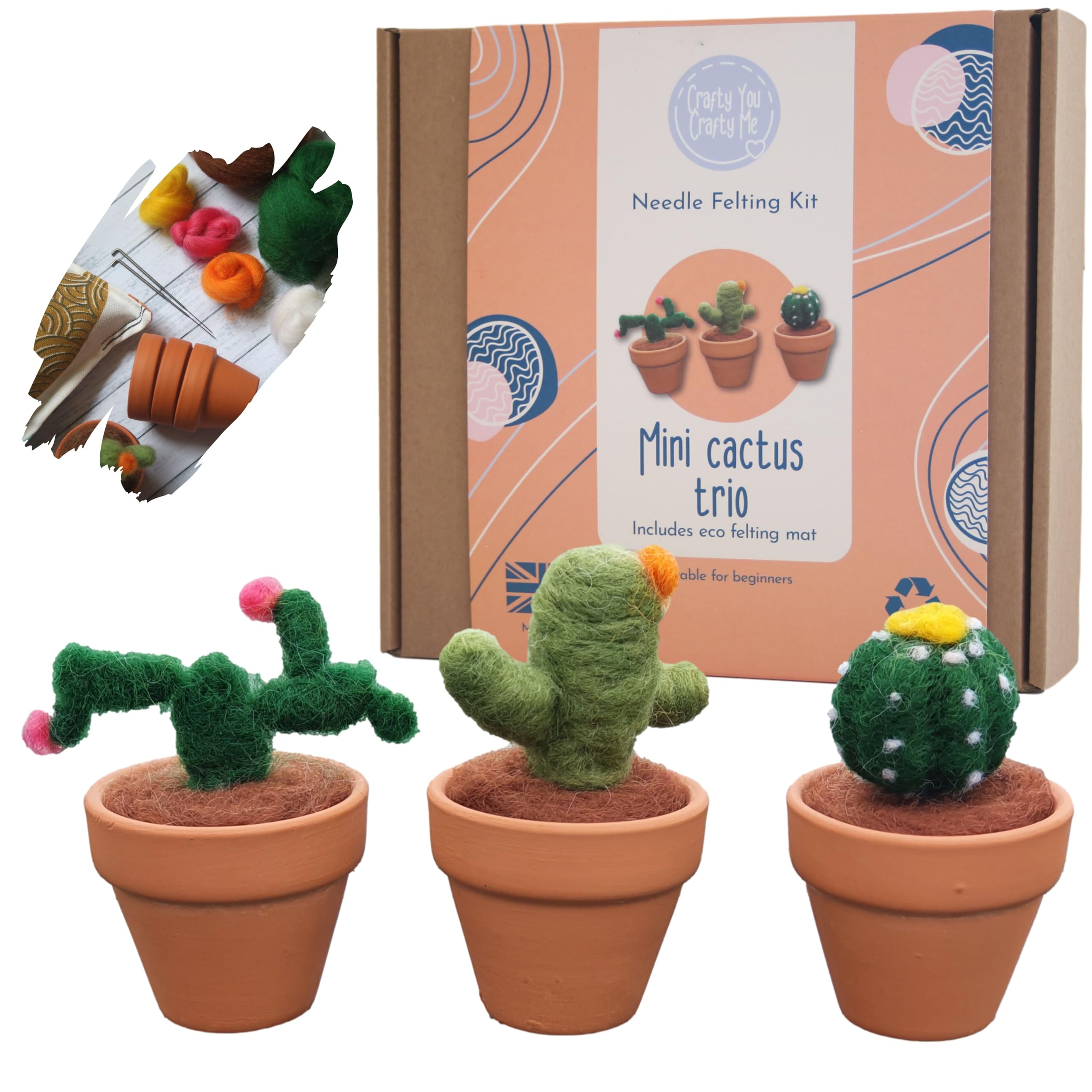 Crafty You Crafty Me - Cactus Needle Felting Kit, Suitable for Beginners, Felt Craft Kit for Adults, Eco Felting Mat Included, Made in UK — image 1