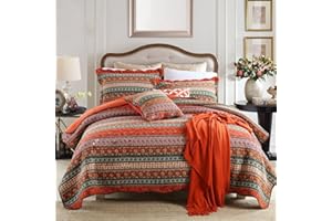 NEWLAKE Striped Classical Cotton 3-Piece Patchwork Bedspread Quilt Sets, Queen Size
