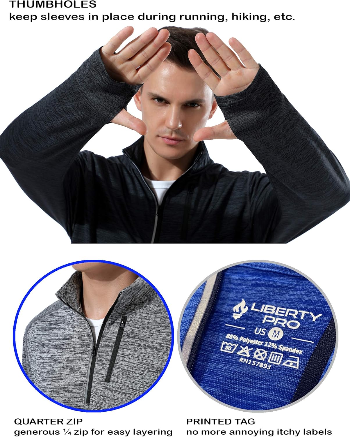 Liberty Imports Pack of 3 Men's Performance Quarter Zip Pullovers with Pockets, Quick Dry Active Long Sleeve Shirts: Clothing