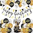 Party Decorations - Music Note Latex Balloons, Happy Birthday Cake Topper, Music Note Birthday Banner for Wedding Parties
