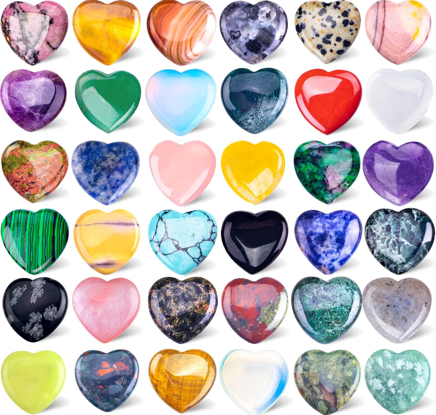 Indoor Fountains & Accessories - 40pcs Natural Heart Shaped Crystal Stones 0.8 Inch Pocket Hearts Bulk Stones Assorted Healing Crystals Chakra Hearts Shaped Gemstone Worry Stones for Anxiety Decoration Yoga Reiki Gifts(137-140g)