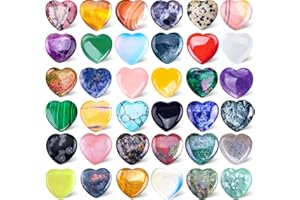 FORBY 40pcs Natural Heart Shaped Crystal Stones 0.8 Inch Pocket Hearts Bulk Stones Assorted Healing Crystals Chakra Hearts Shaped Gemstone Worry Stones for Anxiety Decoration Yoga Reiki Gifts(137-140g)