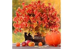 VEMANDER Artificial Fall Flowers for Outdoors Fall Fake Plants,12 Bundles Artificial Fall Flowers, Faux UV Resistant Silk Pansies Fall Flowers for Outsid, Faux Flowers for Outdoor Planters(Orange Red)