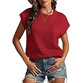ATHMILE Womens Spring Tops Summer Shirts Beach Vacation Crochet Cap Sleeve Knit Sweater Pullover Cute Fashion Clothes
