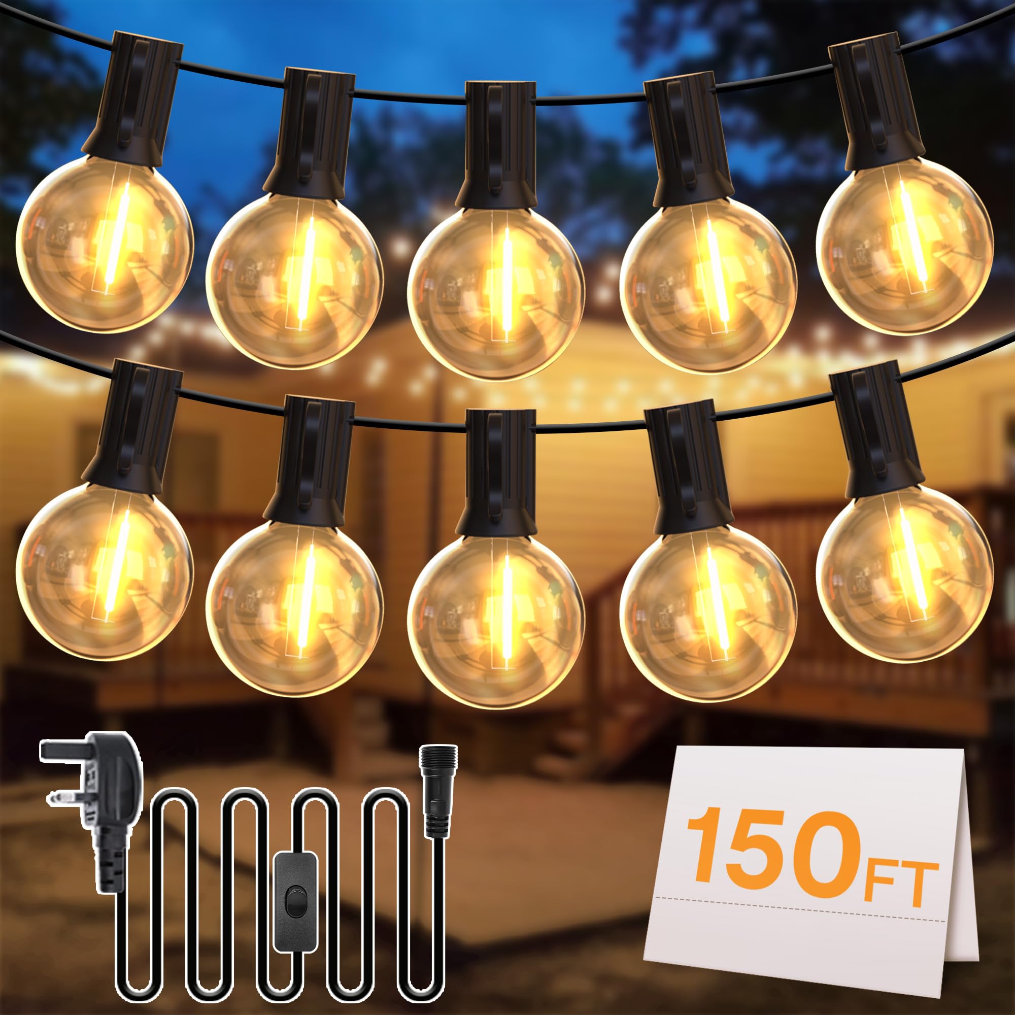 DSLebeen Festoon Lights Outdoor Garden: LED String Lights Mains Powered 45M 150FT G40 Globe Bulbs Warm White 2700K Connectable Decorative Outside Lighting Hanging for Patio, Gazebo, Pergola, Yard โ image 1