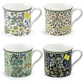Grace Teaware Bone China Morris English Heritage Floral Coffee Tea Mugs 10-Ounce (4 Assorted Patterns) (Set of 4), Multicolor
