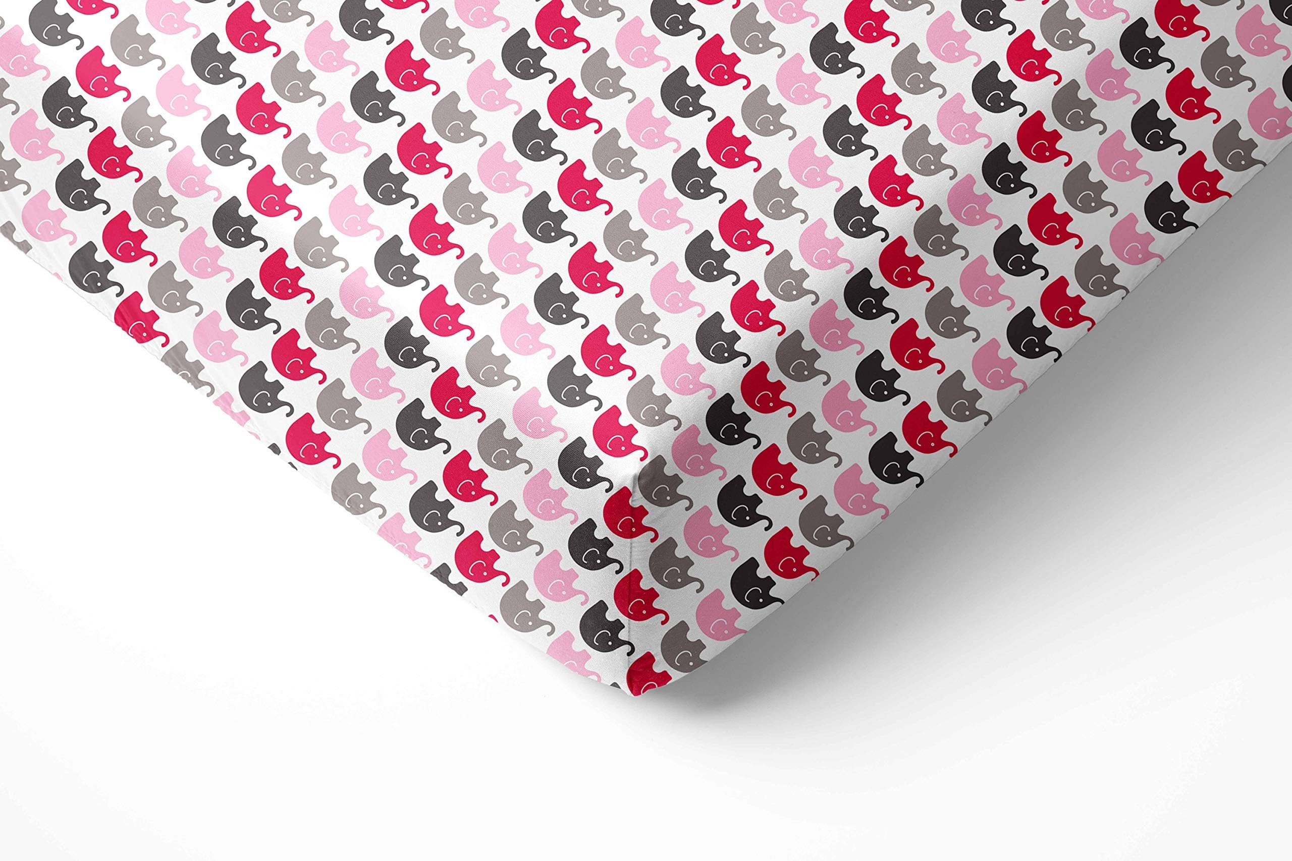 Bacati - Elephant Pink, Fuchsia, Grey 100% Cotton Girls Universal Baby Crib o...