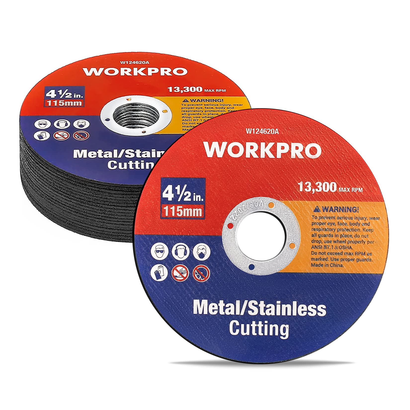 WORKPRO 115 mm Metal Cutting Discs, 20-pack Cut Off Wheels, Abrasive Metal and Stainless Steel Cutting Wheels, 1.2 mm Thin Cutting Disc for Angle Grinder