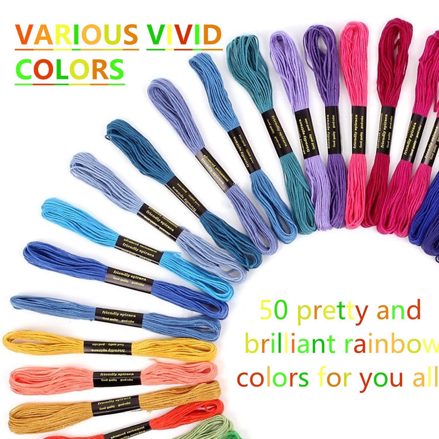 Embroidery Floss Thread 72 Kit TICOSH Premium Rainbow Colors Craft Floss for Friendship Bracelets String Cross Stitch Floss with 9 Needles, 10 Floss Robbins, 1 Needle-Threading, 1 Thimble and 1 Untwist Tool (50)