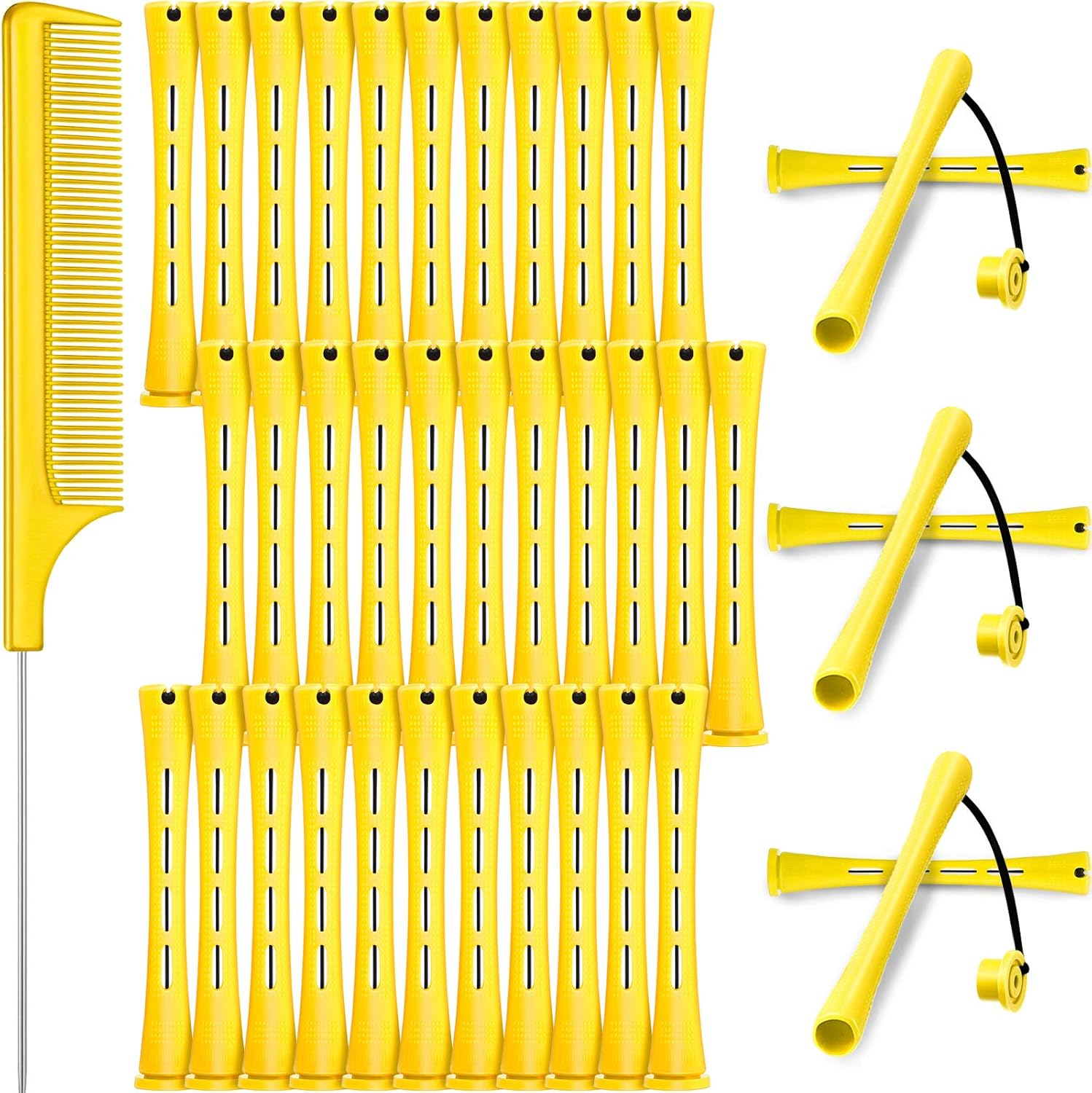36 Pieces Cold Wave Rod, Hair Perm Rods Hair Rollers Perming Rods Curlers with Steel Rat Tail Comb for Hairdressing Styling (Yellow,0.28 Inch)