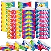 TaoBary 600 Pcs Paper Wristbands Wrist Bands Bulk Neon Party Paper Bracelets Waterproof Hand Bands Events Adhesive Identification Wristbands Armbands for Concert Party Classroom (Tie Dye Style)