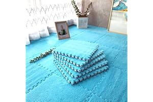 easycustomerlee 12pcs Tiled Puzzle Play Mats Interlocking Shaggy Soft EVA Foam Mats Protective Floor for Children Kids Room Home Parlor Bedroom(Blue)