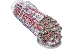 ProPik Gift Wrap Organizer, Wrapping Paper Storage Bag, Fits Holiday Papers 40 Inch Long, Holds Up To 24 Rolls, Heavy Duty Clear PVC Bag with Handles (White & Clear)