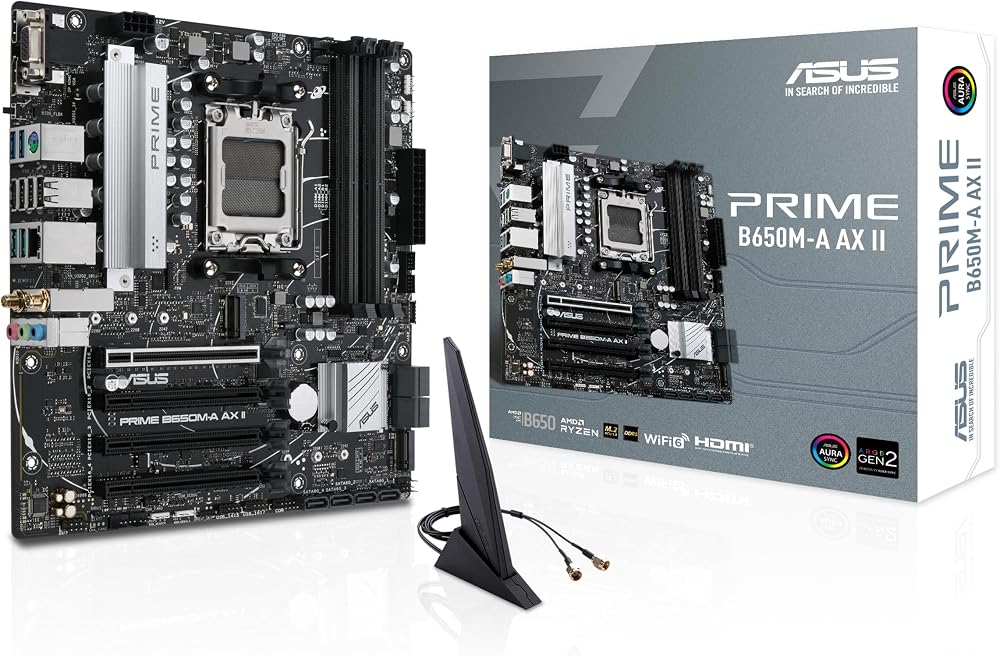 ASUS Prime B650M-A AX II Motherboard AMD B650 AM5 Ryzen DDR5 PCIe 5.0 Wi-Fi 6
