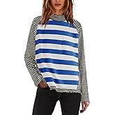 Panadila Womens Long Sleeve Striped Shirts Turtleneck Raglan Shirt Cute Color Block Tunic Tops Loose Pullover Top