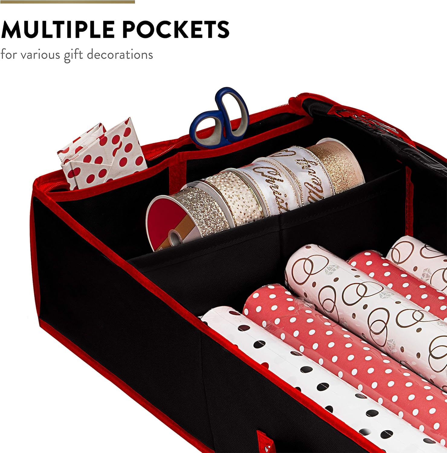 ZOBER Premium Wrap Organizer, Interior Pockets, fits 18-24 Standers Rolls, Underbed Storage, Wrapping Paper Storage Box and Holiday Accessories, 40” Long - Tear-Proof Fabric - 5-Year Warranty: Home & Kitchen