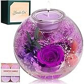 Aoshin Preserved Flowers Rose in Glass Dome with Aromatherapy Candle, Eternal Flowers Gift Set for Women Wife Girlfriend Mom Grandma - Mother Day Christmas Anniversary Birthday Gift (Purple-Rose)