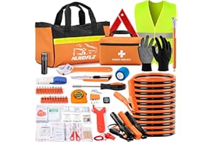 HLWDFLZ Car Roadside Safety Kit - 129pcs Black Orange Winter Emergency Road Side Assistance Kits Auto Essential Kit for Men, Women, Teen