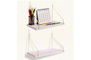 KJSEPHITELIAN 2-Pack Cubicle Shelf For Fabric Walls With Hooks：12x6.0in White Wooden Cubicle Shelf Hanging Gold Bracket Use For Office Cubicle Accessories For Office Stylish Cubicle Decorations For Women Desk