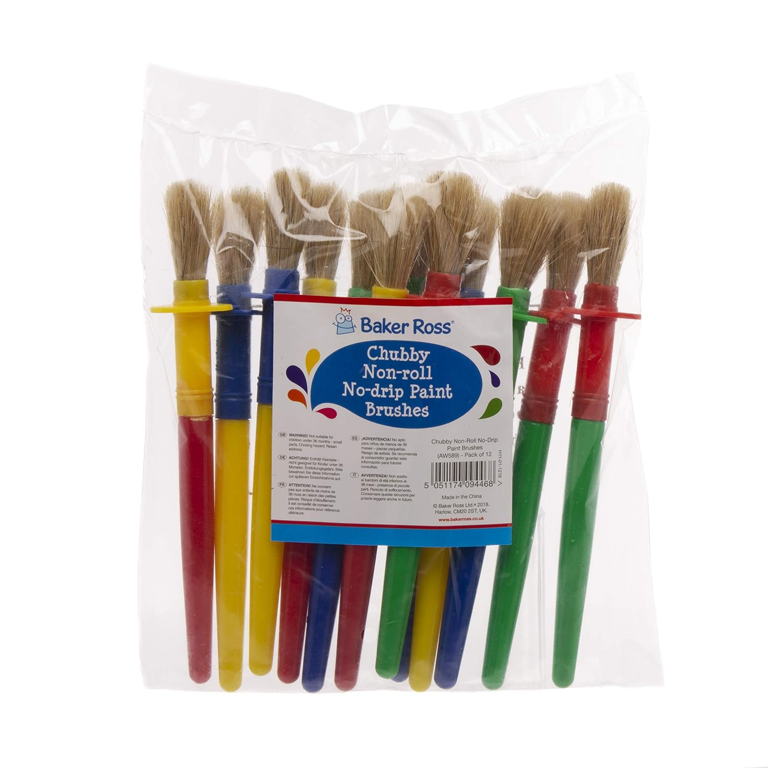 Baker Ross AW589 Chubby Non-Roll Paint Brushes (Pack of 12), Assorted - Image 3