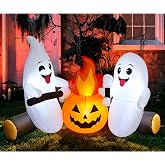 Lulu Home 6FT Halloween Inflatable Ghost, Blow Up Yard Décor | Built-in LED Lights, Waterproof 210T Polyester, Campfire Marshmallow, Stakes & Ropes Included, Indoor/Outdoor Use