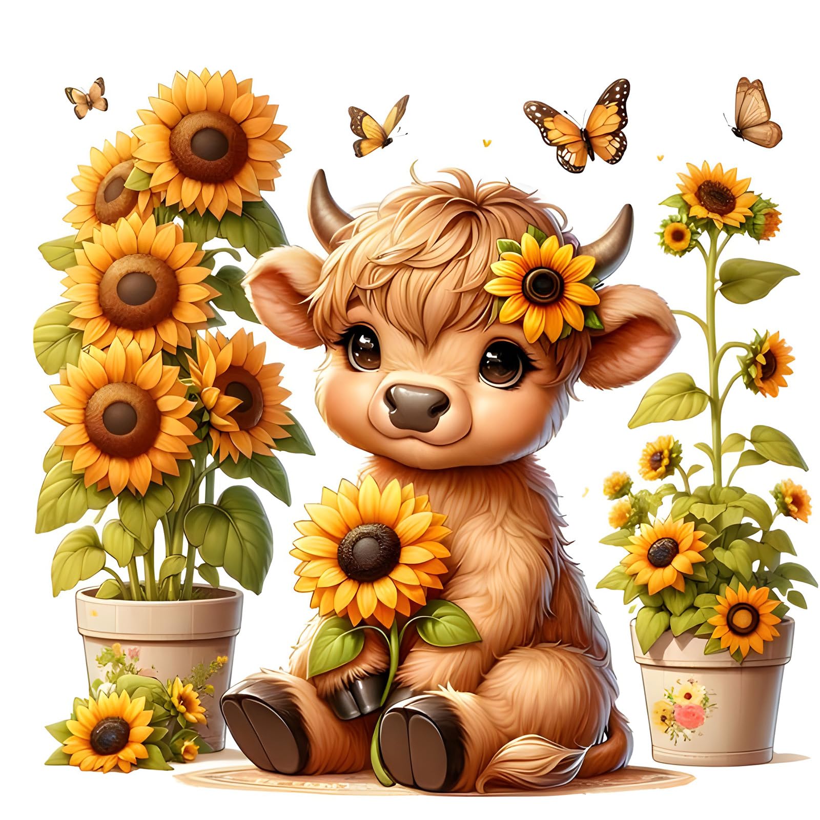 MOGTAA 5D Cow Diamond Painting Kits for Adults, Flowers Diamond Art Painting Kits for Adults Beginners, DIY Round Diamond Dots Kits Butterfly Arts Crafts for Home Decor 30x30cm