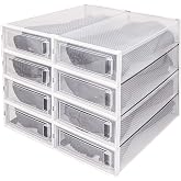 DHMAKER 8 Pack Stackable Clear Plastic Shoe Organizer, Drop Front Boot Organizer, Large Shoe Container with Lid, 20.5" x 11.8" x 5.5"